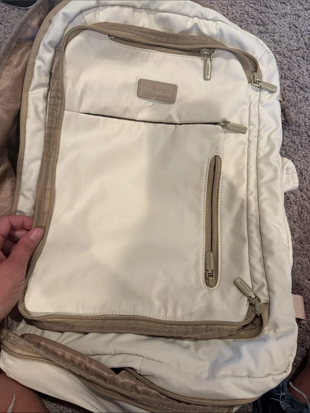 Lovevook Cream & Tan Travel Backpack - Lightweight Bag